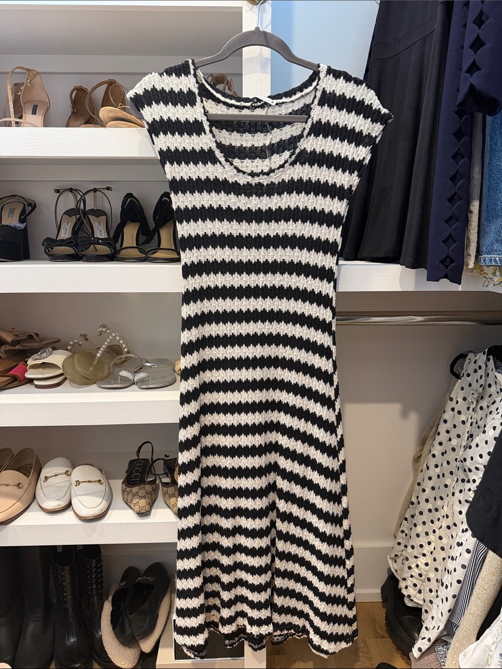 Zara Black and White Striped Knit Midi Dress